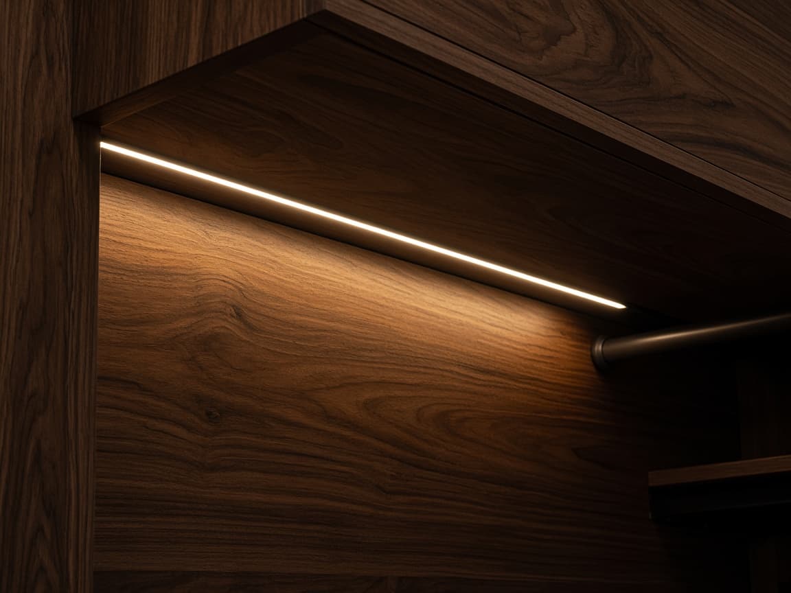 Ligne LED flexible Luméa dans un dressing noyer